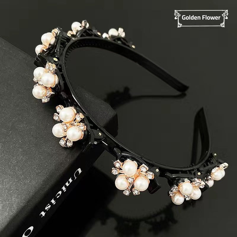 Double Bangs Hairstyle Headband in Golden Flower design 