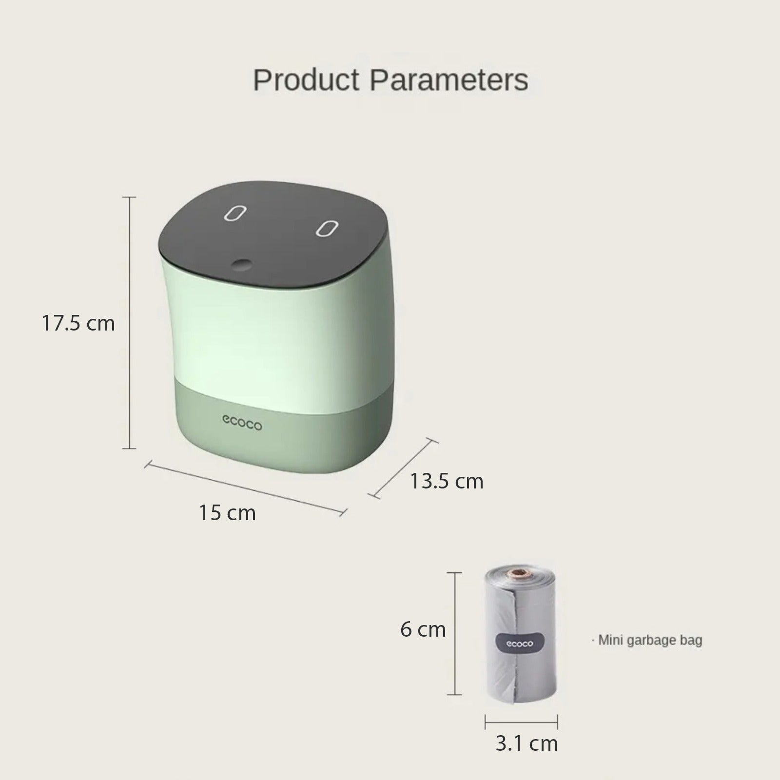 Image displaying the size of Mini Desktop Waste Bin and the waste cover of it
