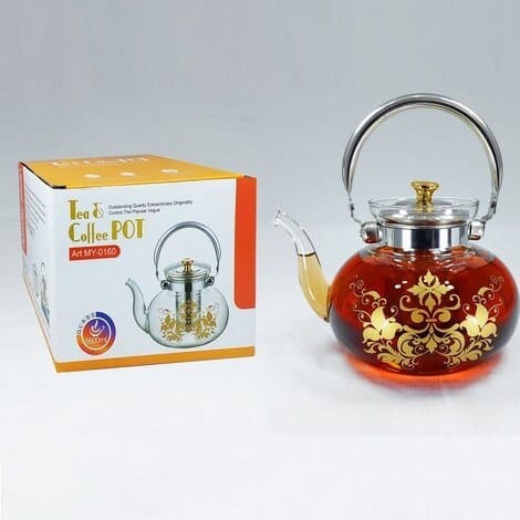 Showcasing Glass coffee Tea Pot along with its box