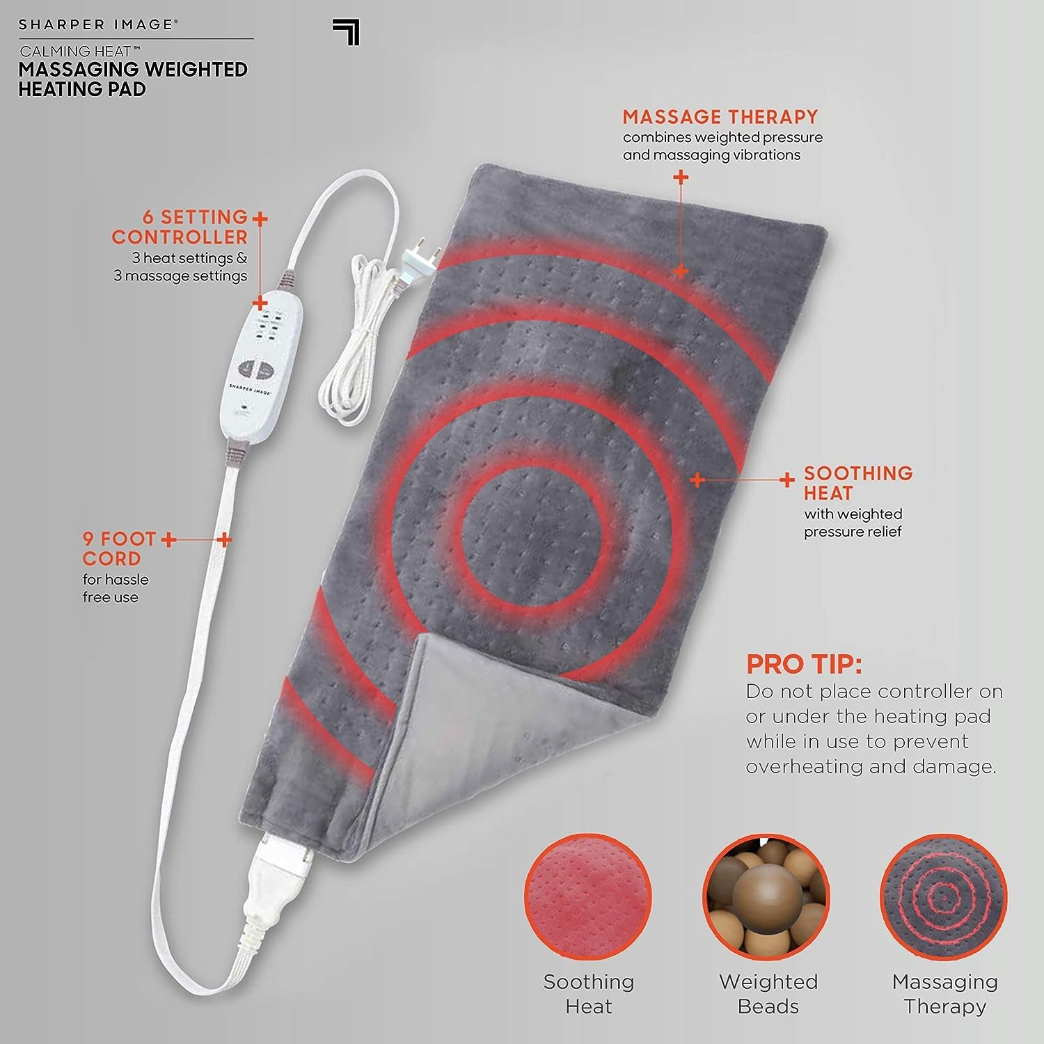 Showcasing Massaging Weighted Heating Pad with its features and functions