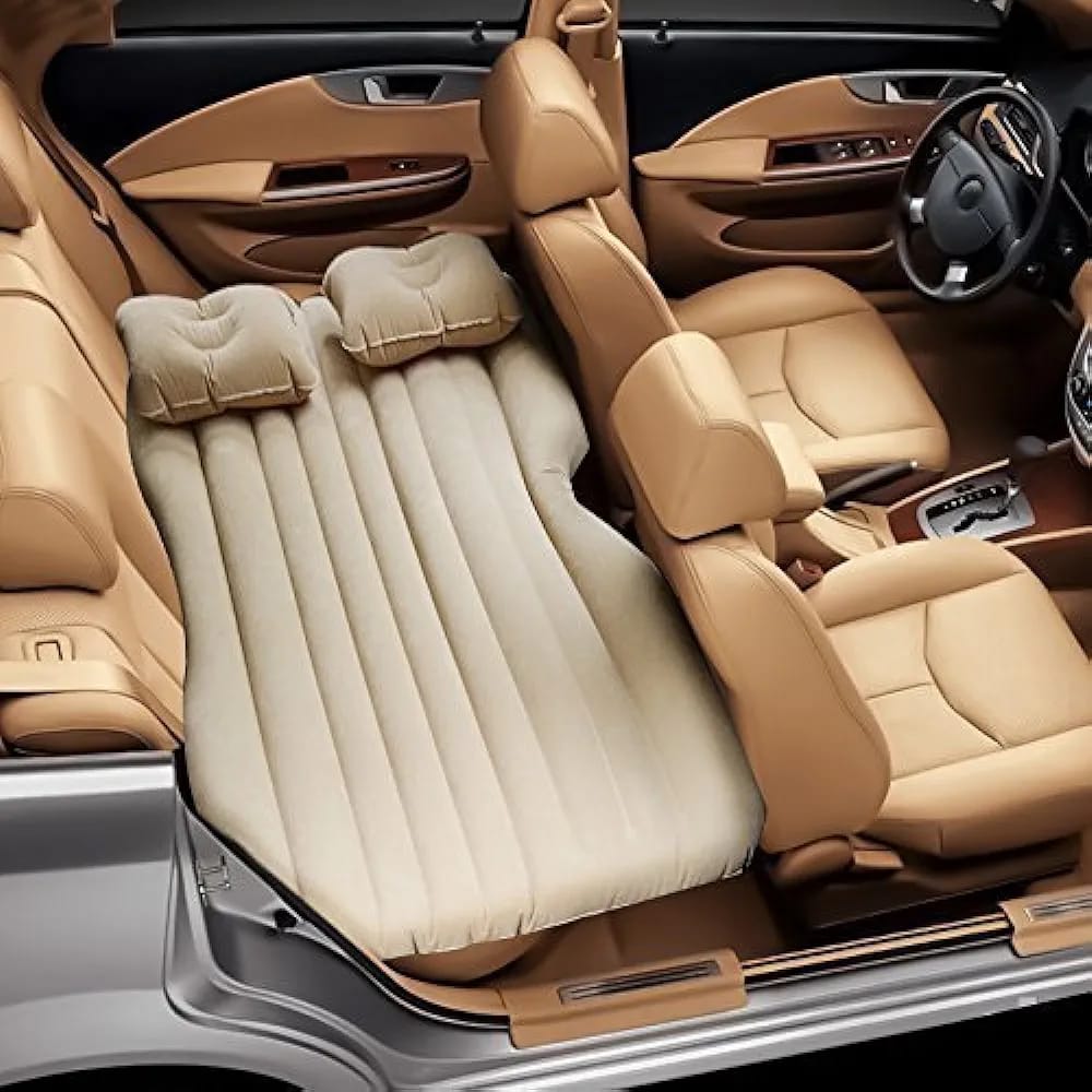 Top view of Beige color Inflatable Car Bed arranged in a car ready for use