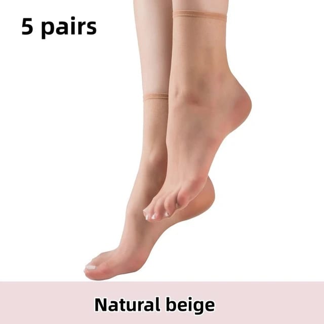 Showcasing Natural Beige Color Transparent Clear Socks