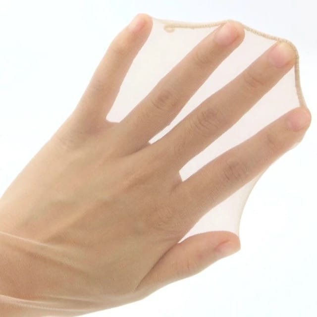 Transparent Clear Socks worn on a hand 