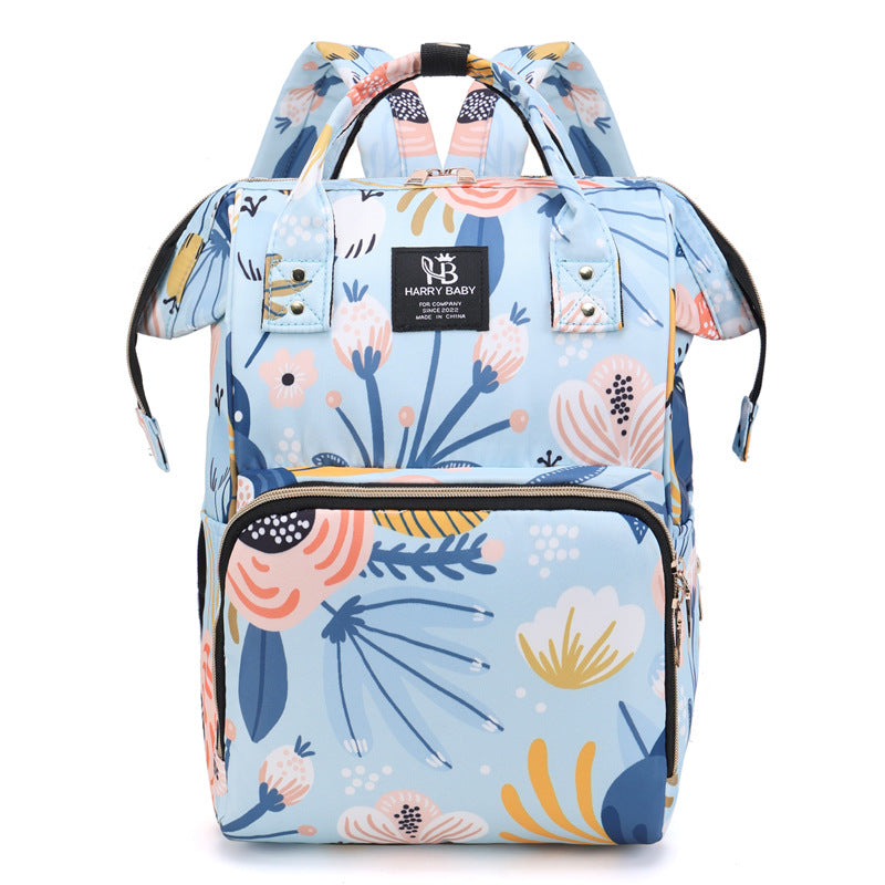 Showcasing Mother Backpack Bag in Flower Blue Color design 