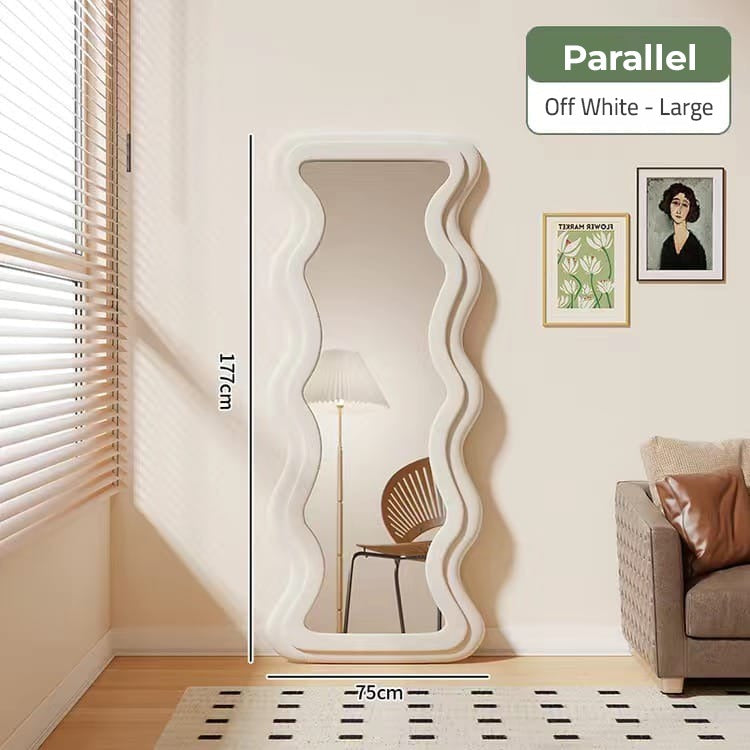 Showcasing Parallel shaped Full-Length Mirror in Off White color