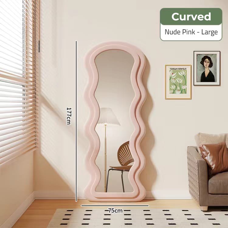 Showcasing Curved shape Full-Length Mirror in Nude Pink color