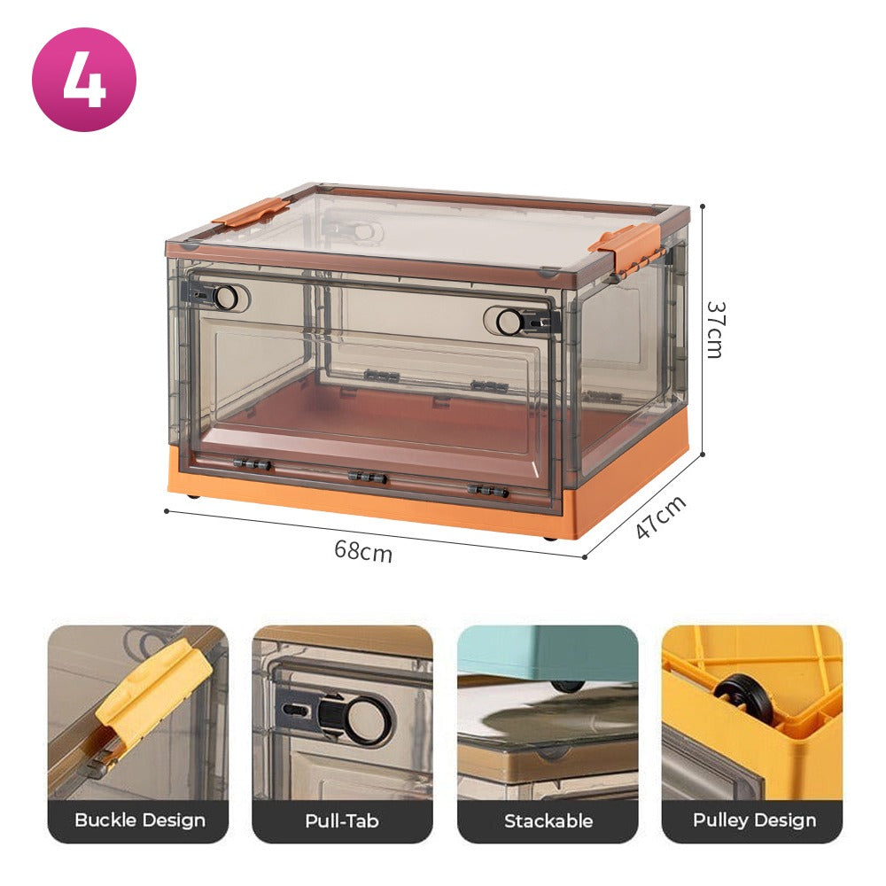 Foldable Plastic Storage Boxes with Latching Lids & Wheels, Clear Storage Stackable Container Bins Foldable Plastic Storage Boxes with Latching Lids & Wheels, Clear Storage Stackable Container Bins