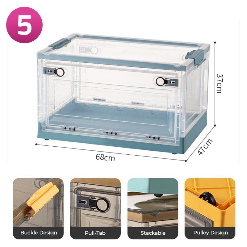 Foldable Plastic Storage Boxes with Latching Lids & Wheels, Clear Storage Stackable Container Bins Foldable Plastic Storage Boxes with Latching Lids & Wheels, Clear Storage Stackable Container Bins