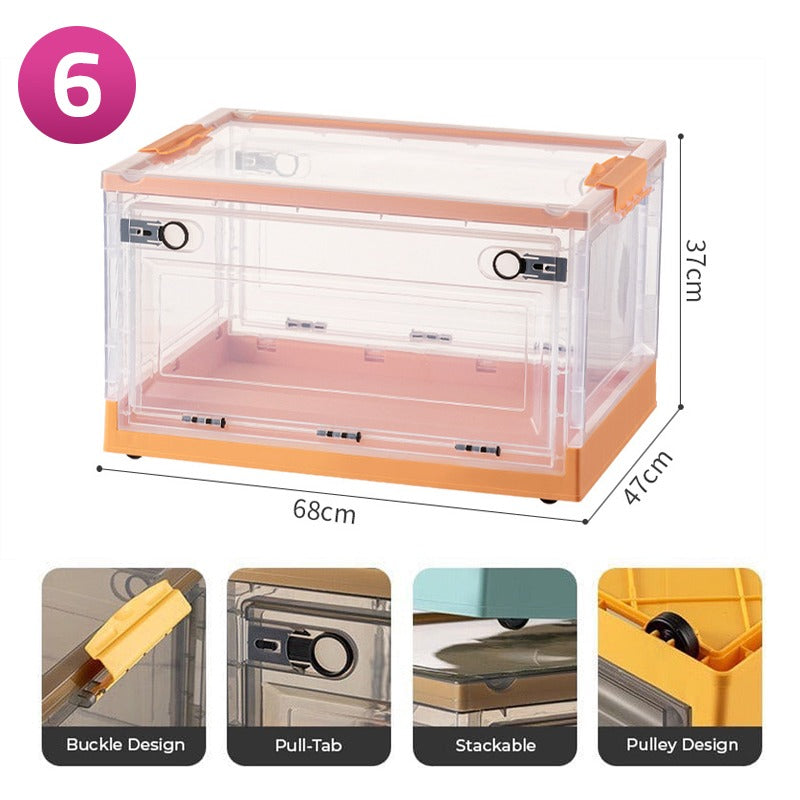 Foldable Plastic Storage Boxes with Latching Lids & Wheels, Clear Storage Stackable Container Bins Foldable Plastic Storage Boxes with Latching Lids & Wheels, Clear Storage Stackable Container Bins