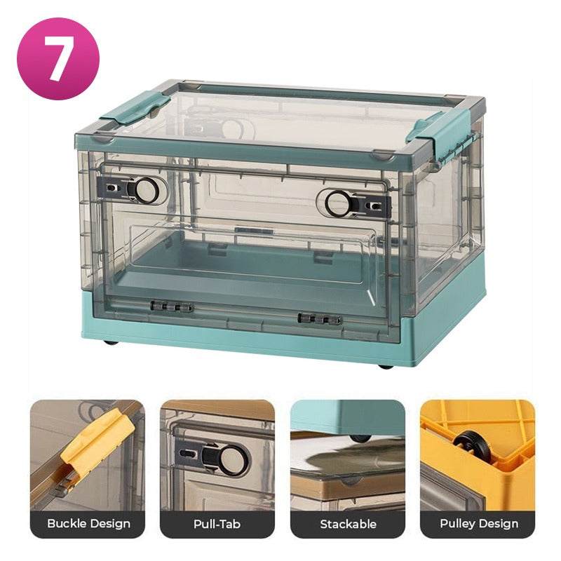 Foldable Plastic Storage Boxes with Latching Lids & Wheels, Clear Storage Stackable Container Bins Foldable Plastic Storage Boxes with Latching Lids & Wheels, Clear Storage Stackable Container Bins