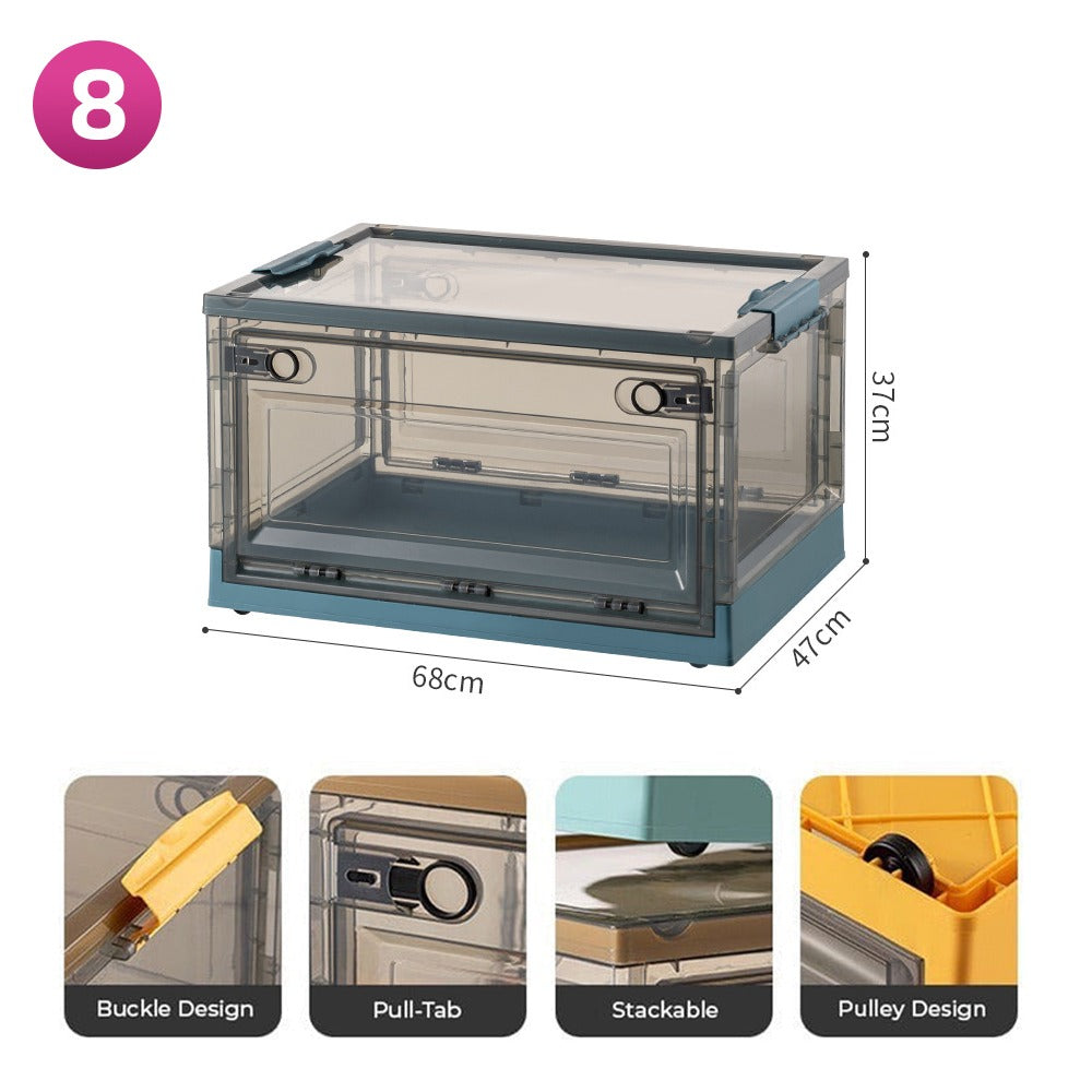 Foldable Plastic Storage Boxes with Latching Lids & Wheels, Clear Storage Stackable Container Bins Foldable Plastic Storage Boxes with Latching Lids & Wheels, Clear Storage Stackable Container Bins