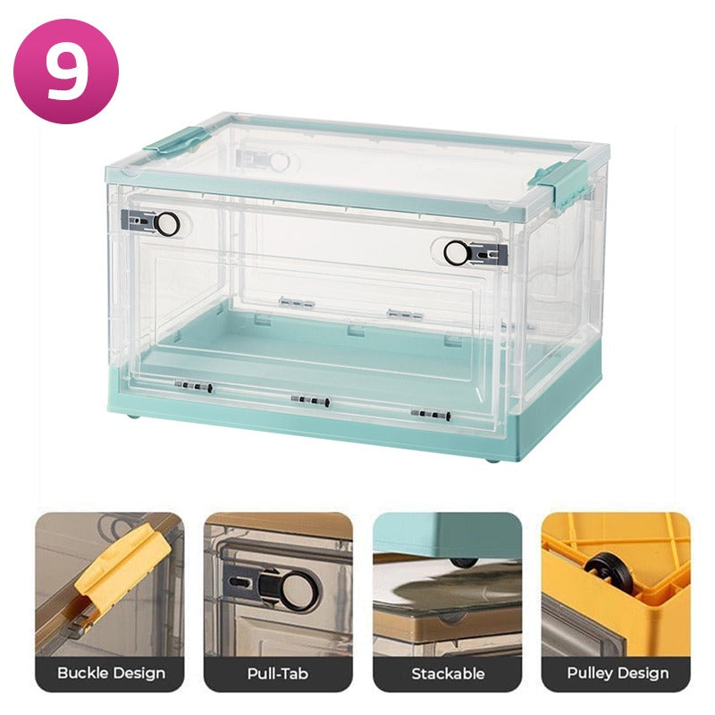 Foldable Plastic Storage Boxes with Latching Lids & Wheels, Clear Storage Stackable Container Bins Foldable Plastic Storage Boxes with Latching Lids & Wheels, Clear Storage Stackable Container Bins