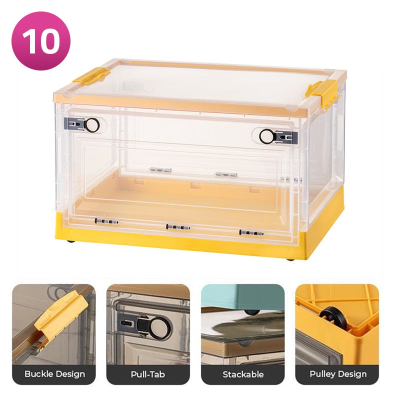 Foldable Plastic Storage Boxes with Latching Lids & Wheels, Clear Storage Stackable Container Bins Foldable Plastic Storage Boxes with Latching Lids & Wheels, Clear Storage Stackable Container Bins
