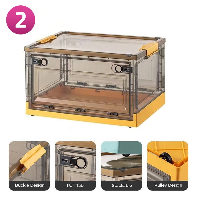 Foldable Plastic Storage Boxes with Latching Lids & Wheels, Clear Storage Stackable Container Bins Foldable Plastic Storage Boxes with Latching Lids & Wheels, Clear Storage Stackable Container Bins