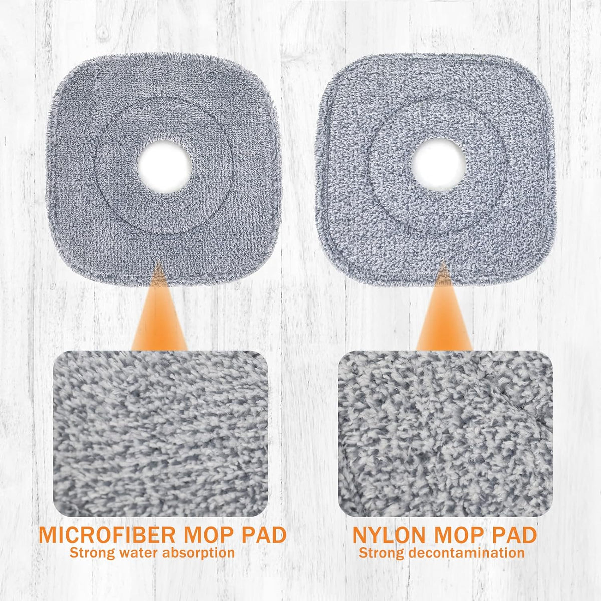 Image featuring the Microfiber Mop Pad and Nylon Mop Pad of spin mop 