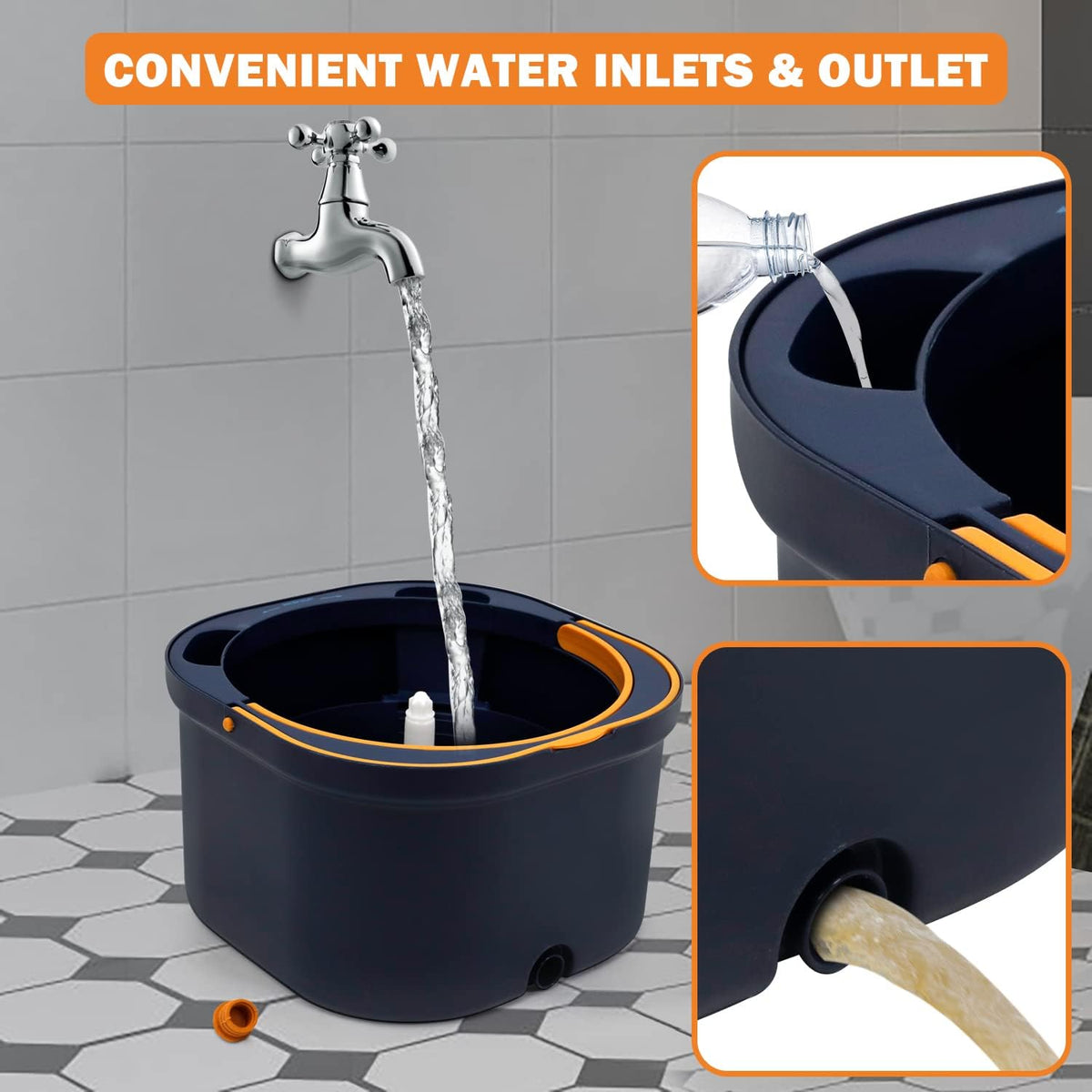 Image displaying the convenient water inlets and outlet system of Spin Mop's Bucket  