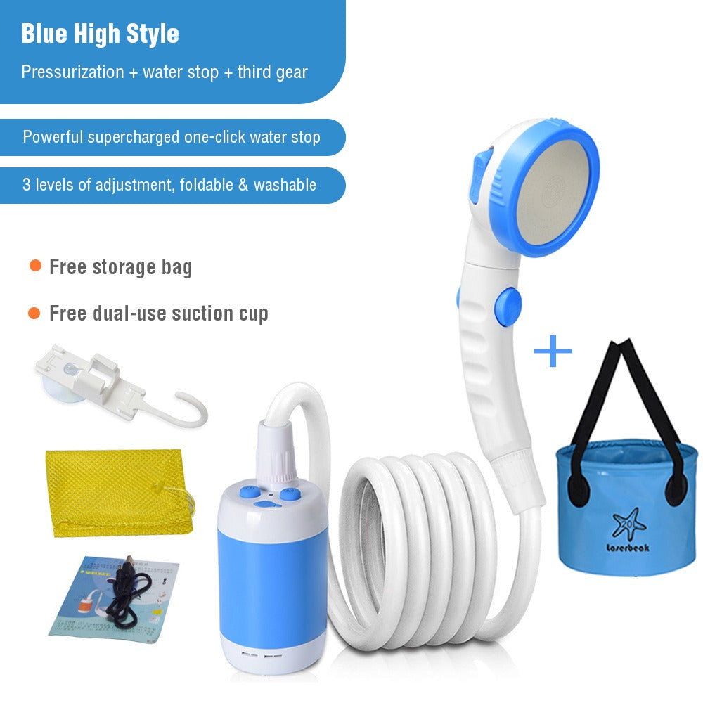 Showcasing Blue color Portable Outdoor Shower Set with its highlights