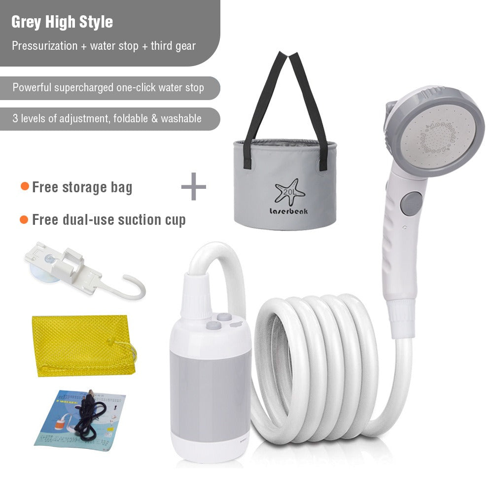 Showcasing Grey color Portable Outdoor Shower Set with its highlights 