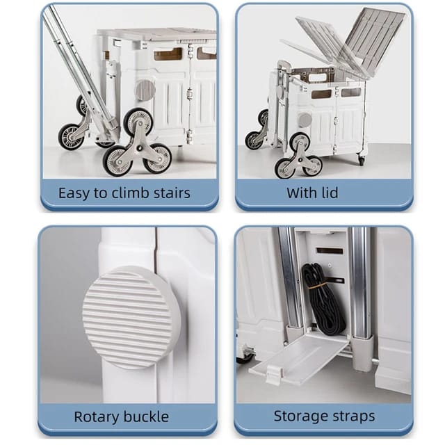 Collage image displaying various parts of Folding Shopping Cart