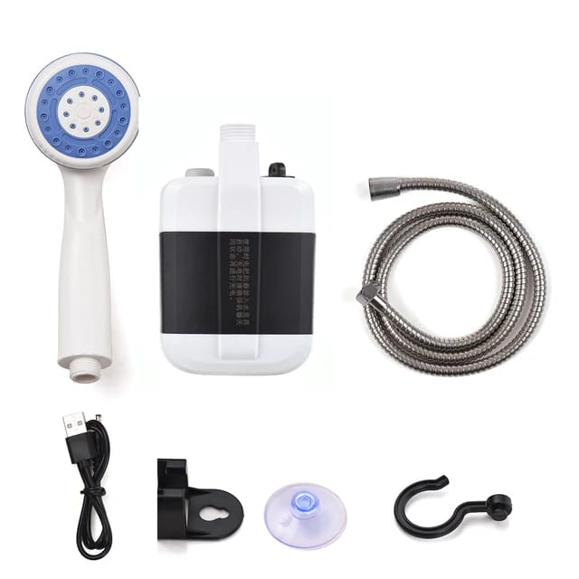 Showcasing Electric Camping Shower Pump in disassembled view 