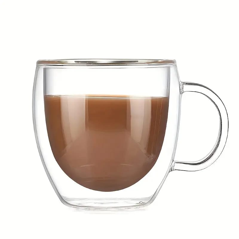 Double Wall Glass Cups with Handle - Transparent Tea Coffee Mugs [2 Pcs]