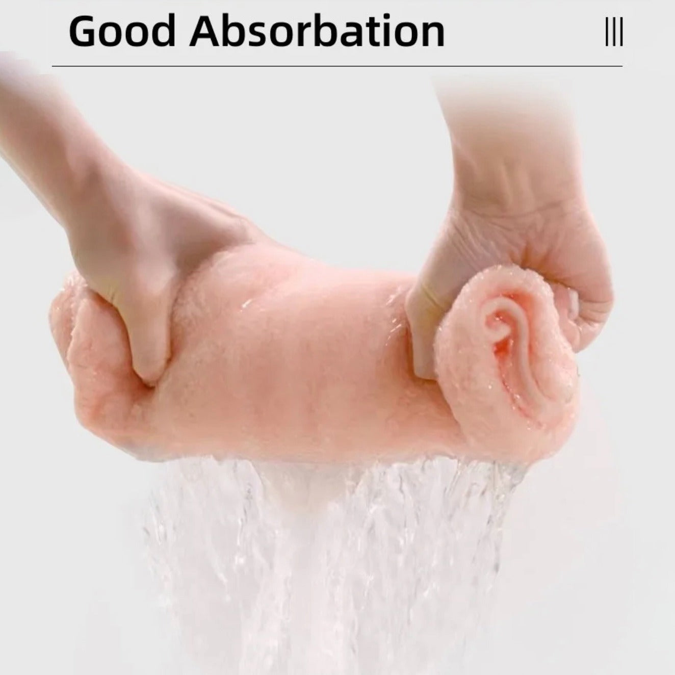 Water being absorbed from Quick-Drying Hooded Bathrobe by a person 