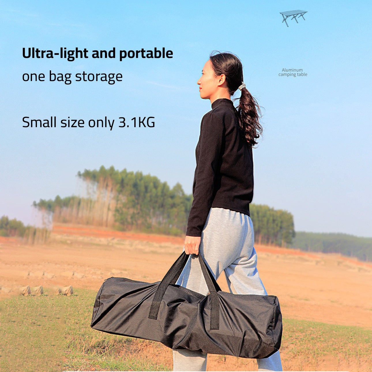 A person carrying Outdoor Portable Camping Table in folded and covered form 