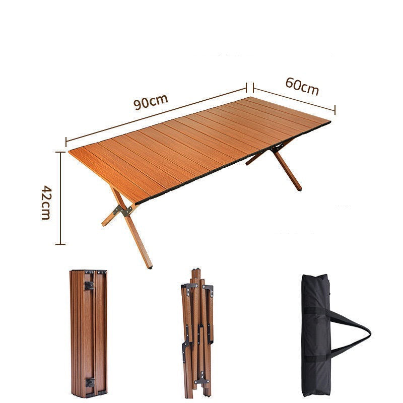 Showcasing Outdoor Portable Camping Table in folded and unfolded form by mentioning its size after assemble 
