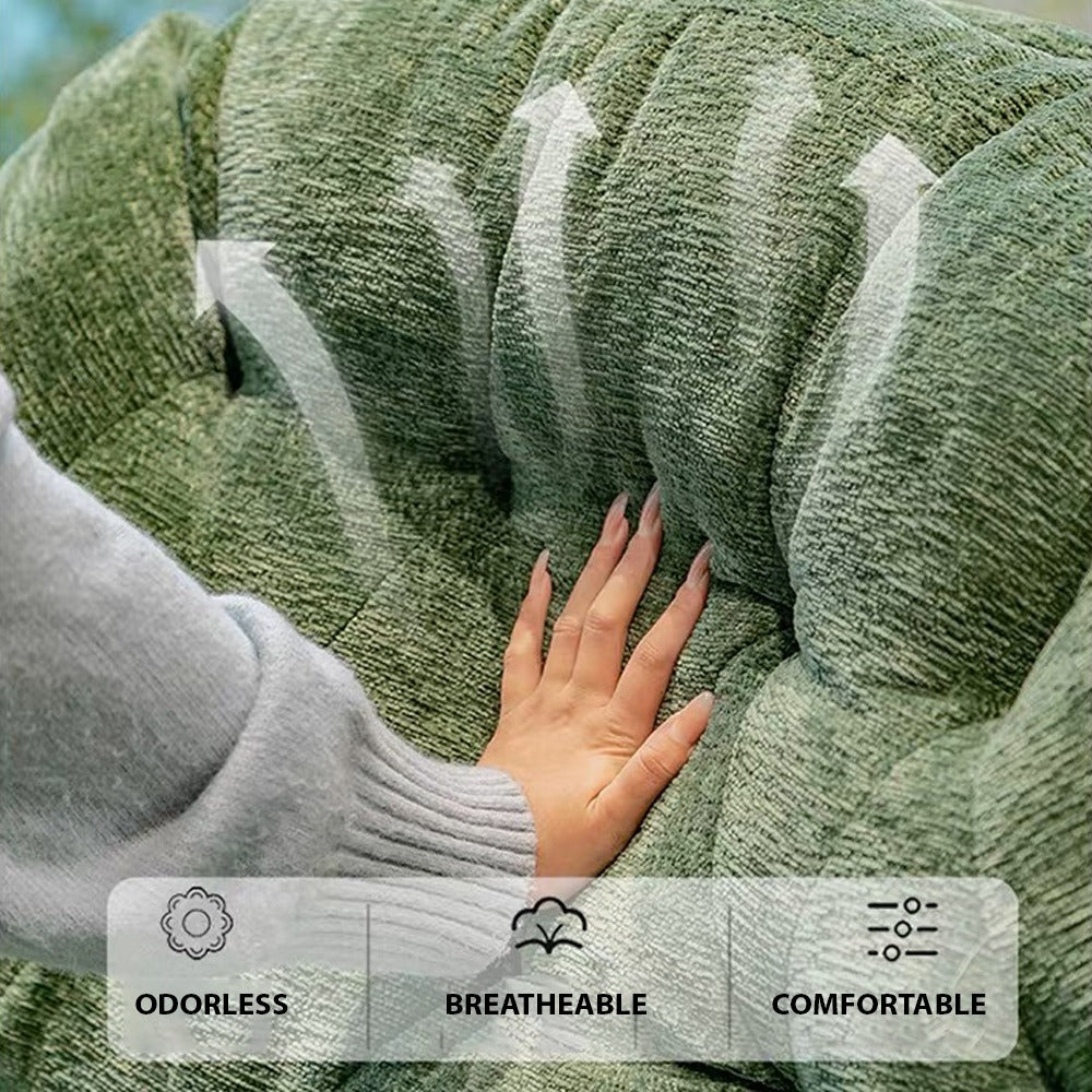 Image displaying a person touching the Adjustable Single Sofa Recliner and mentioning the quality of its material 