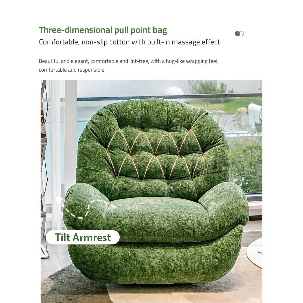 Image pointing out the Three dimensional pull point bag of an Adjustable Single Sofa Recliner