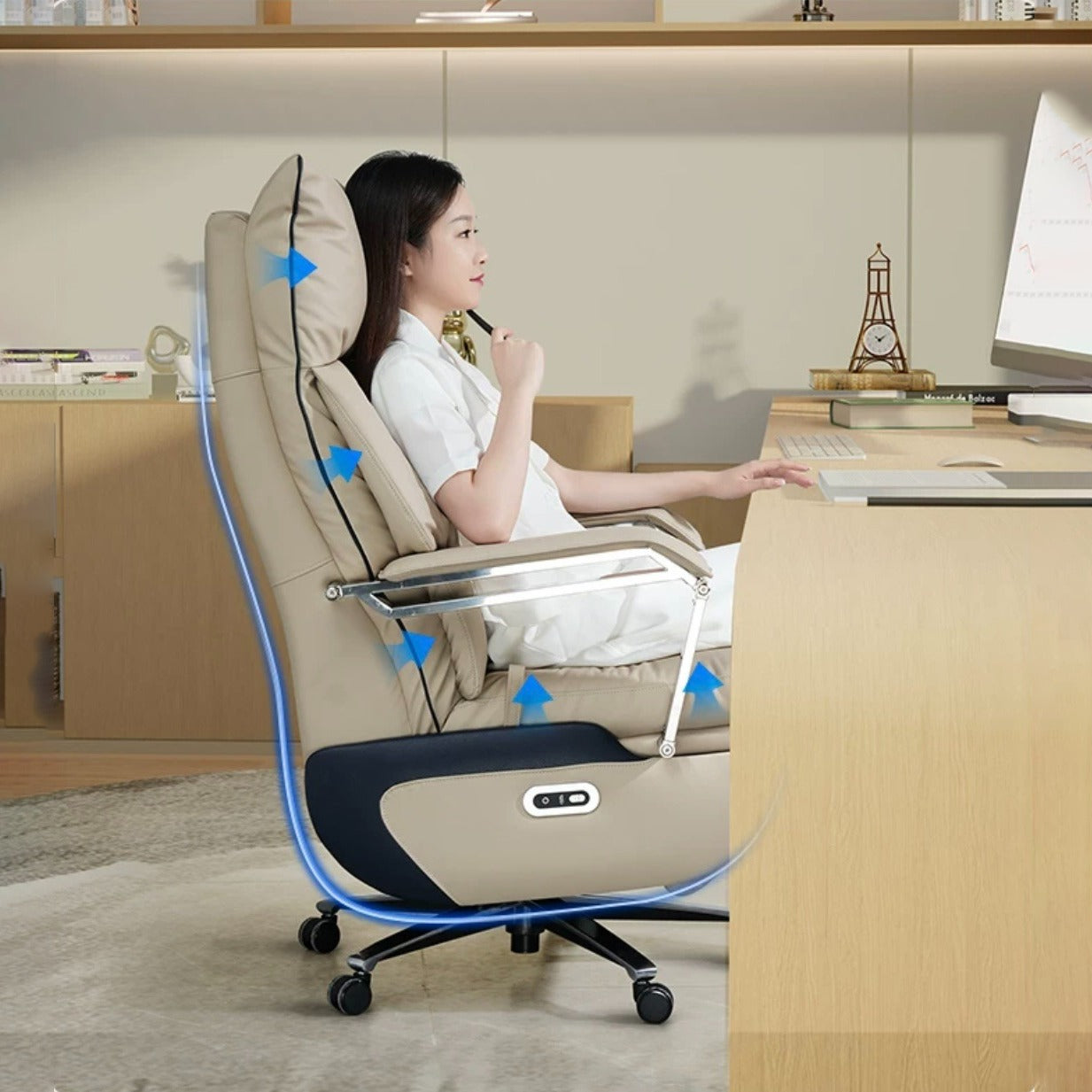 A person sitting on an Adjustable Electric Office Chair