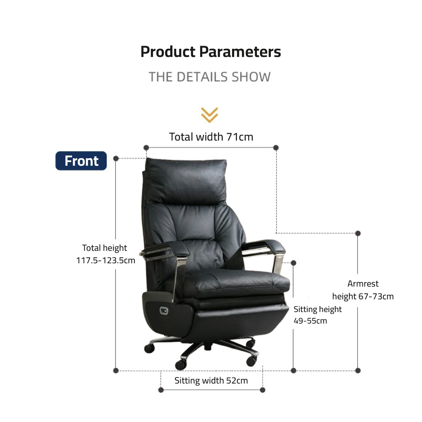 Image showcasing Adjustable Electric Office Chair with its parameters 