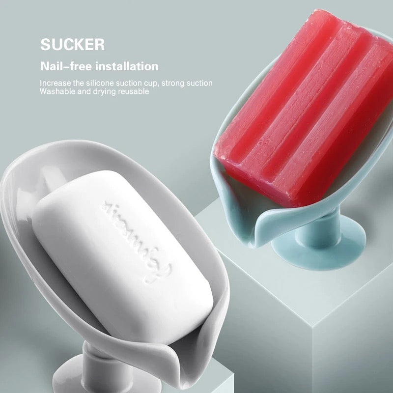 Showcasing two Leaf Shaped Soap Holders with soap kept on it 