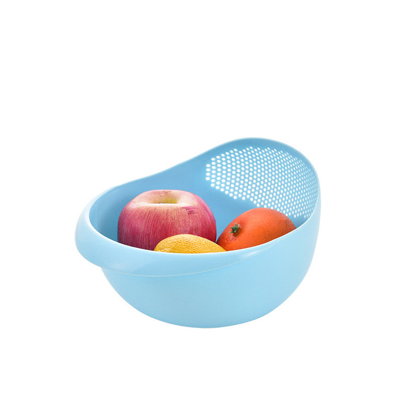 Showcasing Plastic Rice Washing Strainer Basket with fruits in it