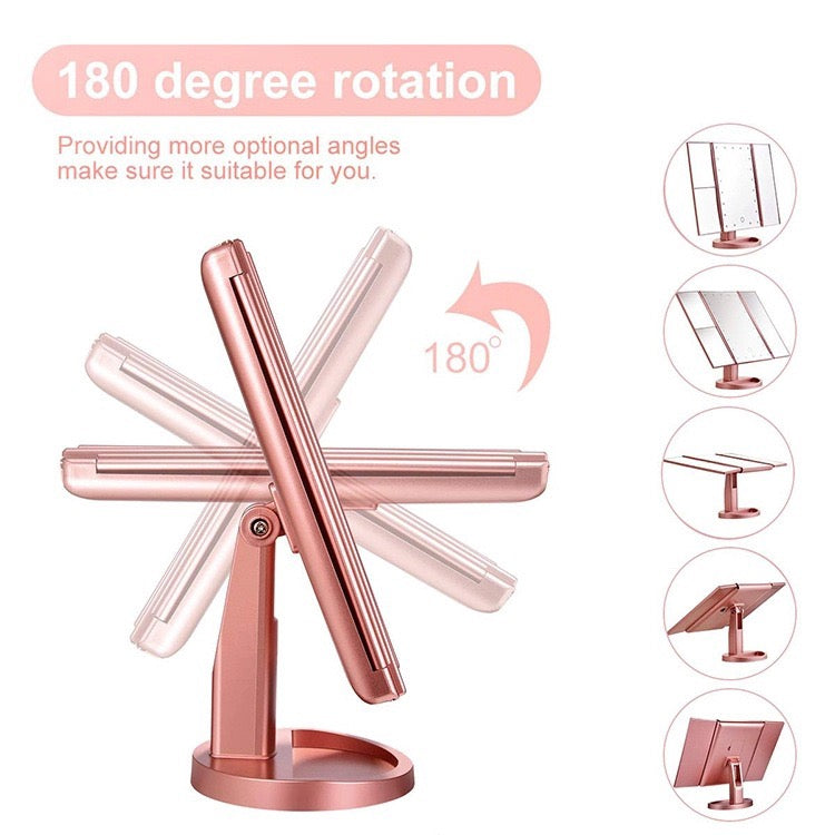 Tri-fold Makeup Mirror with LED Lights showcasing some functionality
