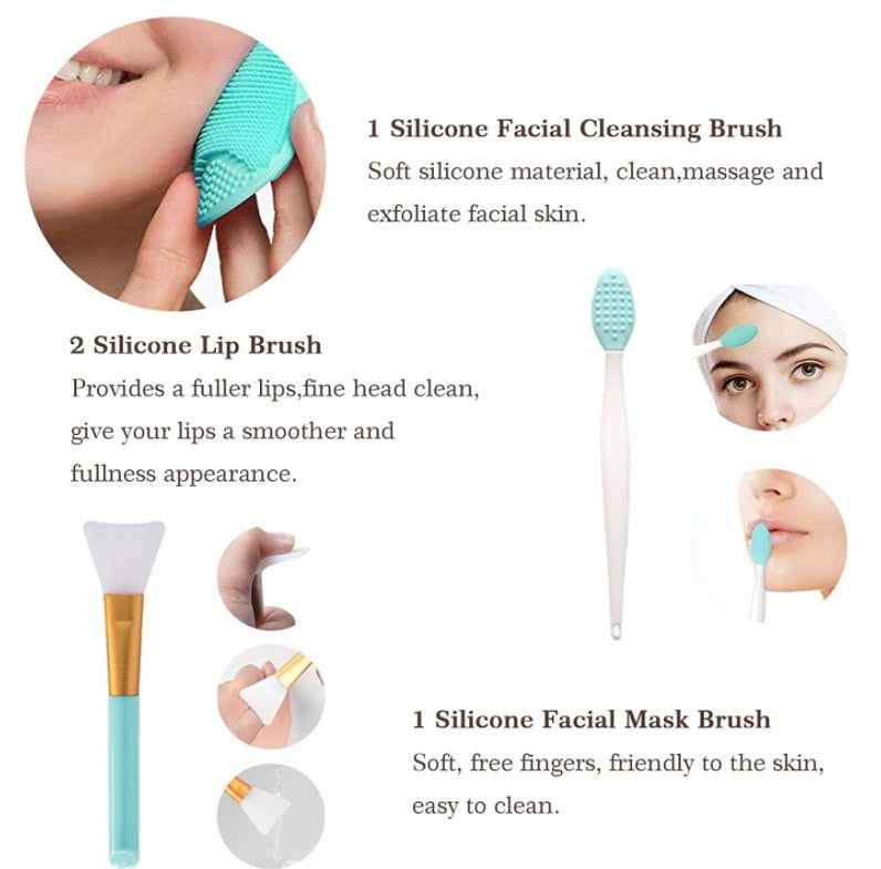 Visual instructions for using a facial brush from the 22Pcs Makeup Tools Set