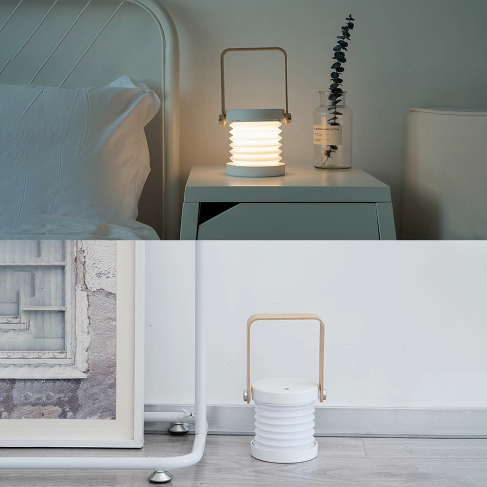 A collage showcasing the Retractable Table Lamp with USB Rechargeable