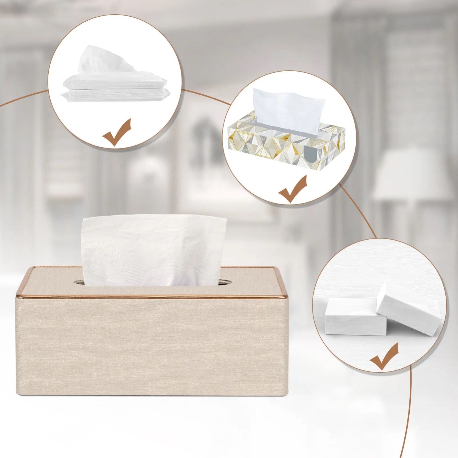 Rectangular Tissue Box Holder with usage instructions