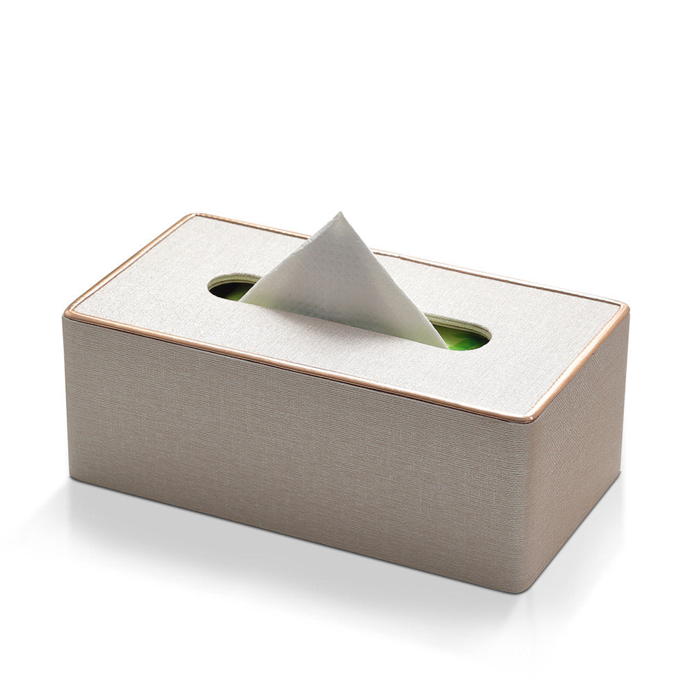 Rectangular Tissue Box Holder featuring a stylish gold border