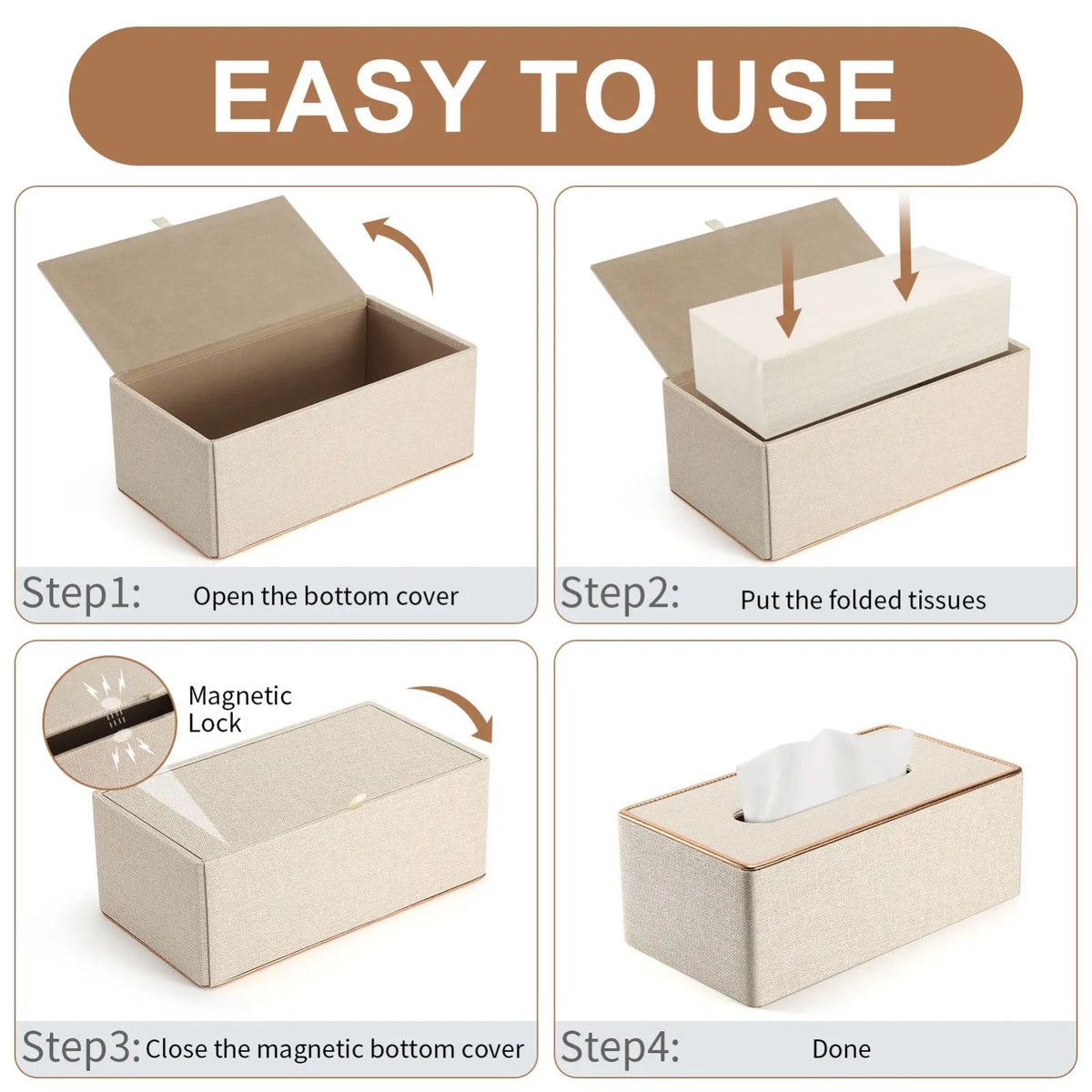 Virtual representation of how to use the Rectangular Tissue Box Holder