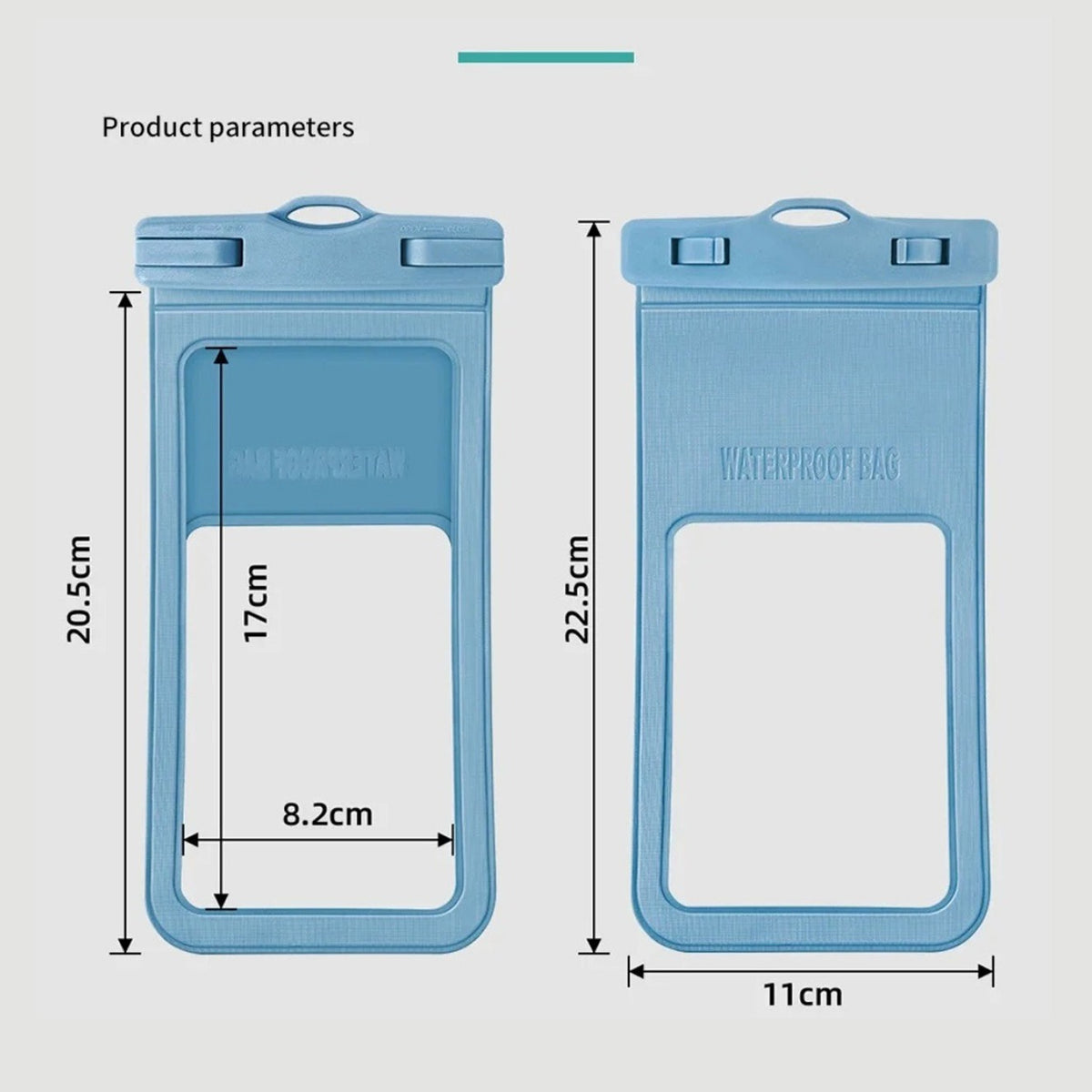 blue Universal Waterproof Phone Bag with its size