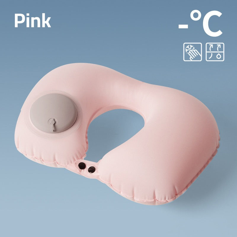 Inflatable U-Shape Travel Neck Pillow in a pink color