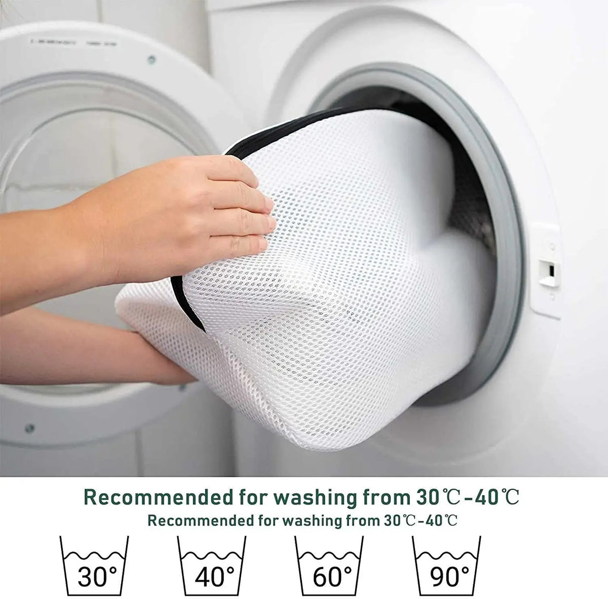 Recommending the Reusable Shoes Sneakers Washing Mesh Laundry Bag with Zip Closure for washing at temperatures ranging from 30°C to 40°C