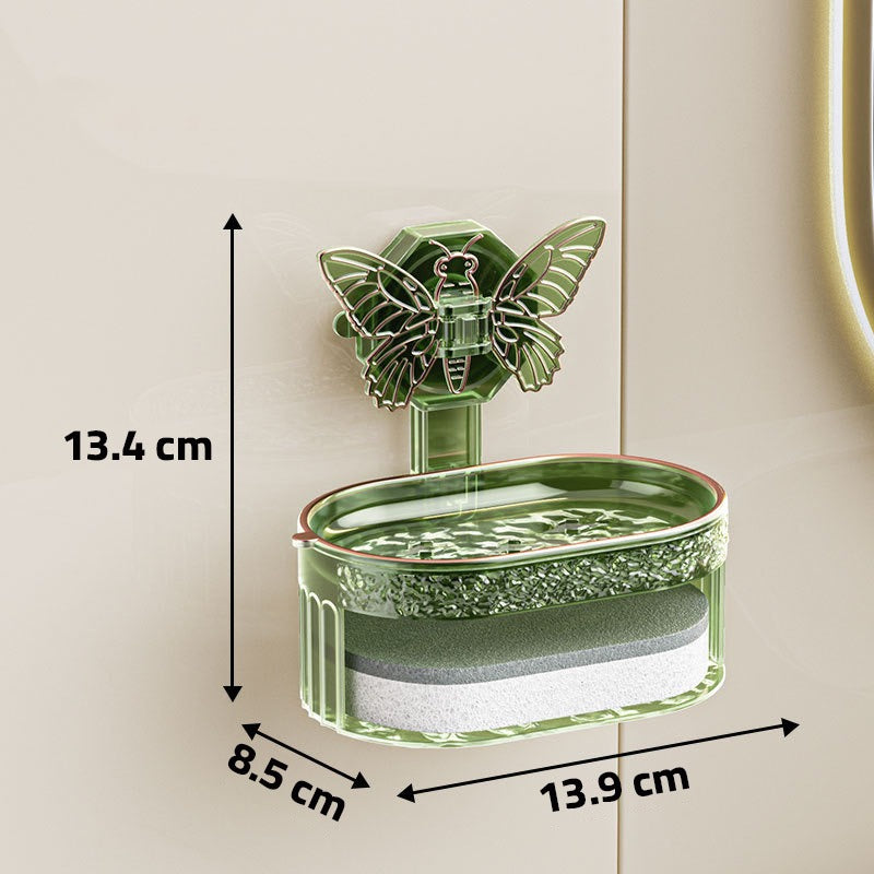 Double-Layer Butterfly Suction Cup Soap Box in transparent green color