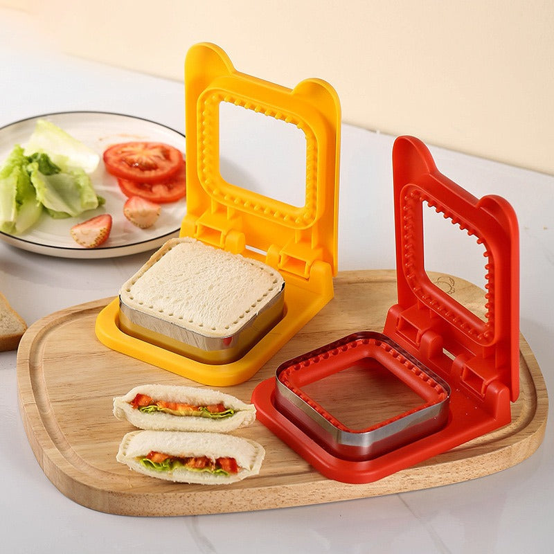 Bread Sandwich Cutter and Sealer placed next to the sandwich