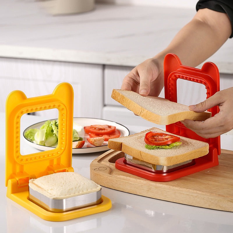 someone making Pocket Sandwiches with help of Bread Sandwich Cutter and Sealer 