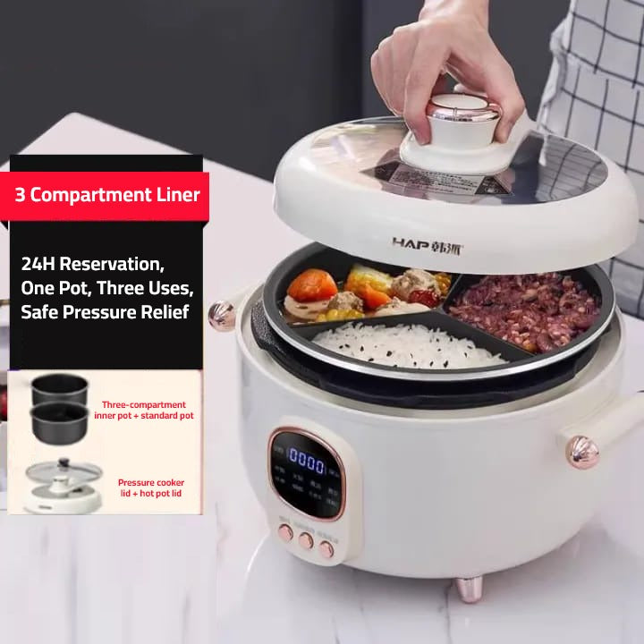 lady opening the lid of Electric Pressure Cooker