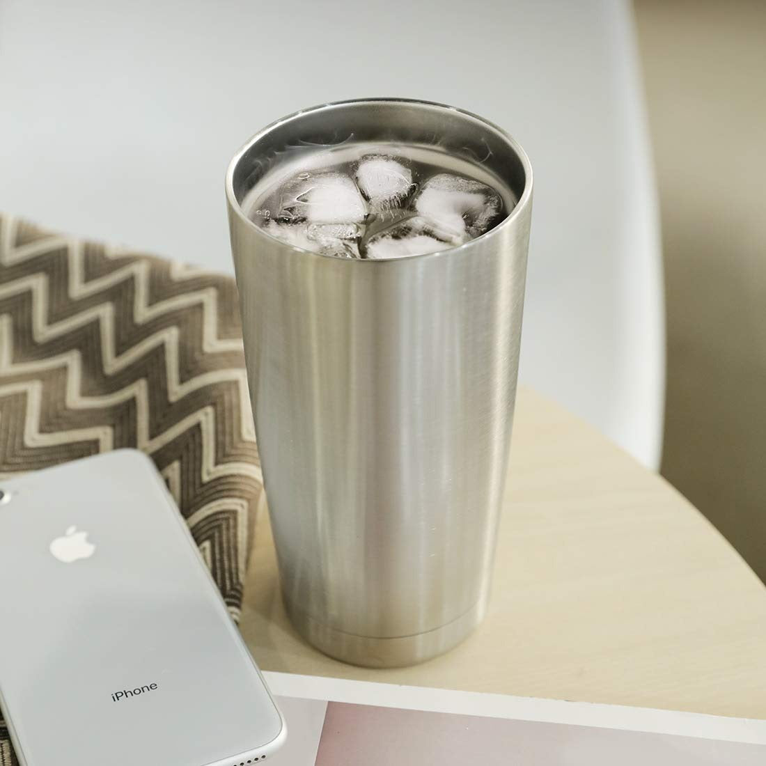 silver thermal mug can hold iced liquid as well