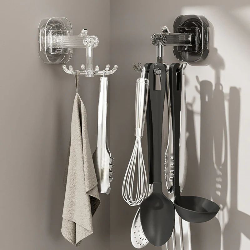 360° Rotatable Suction Cup Hook used in kitchen to hang spatula