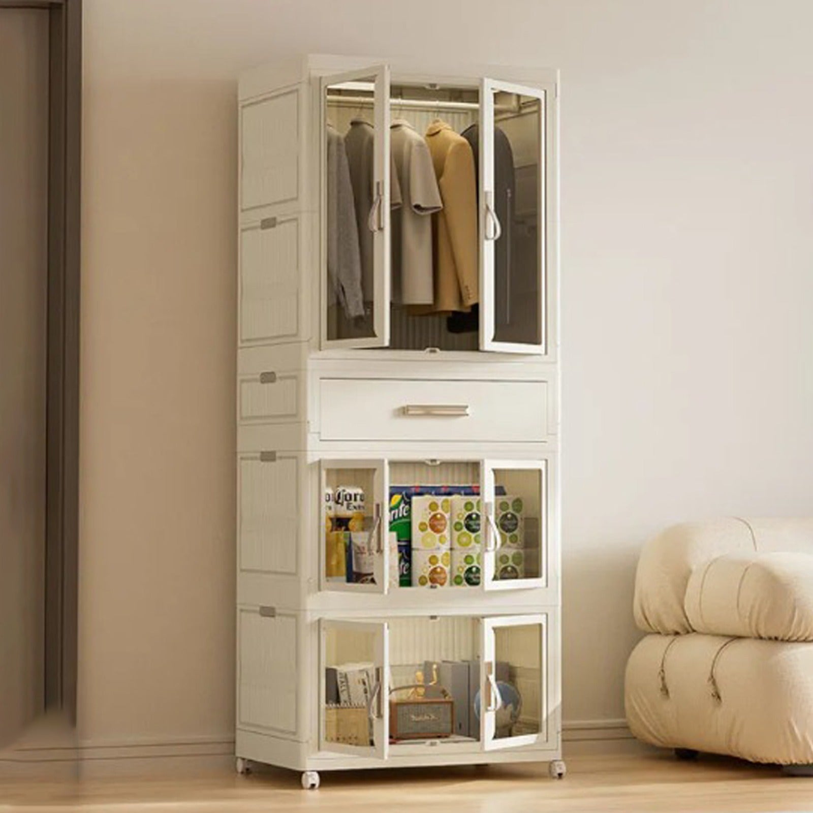 Foldable Wardrobe Cabinet - Clothes Storage Organizer Closet with Hanging Rod